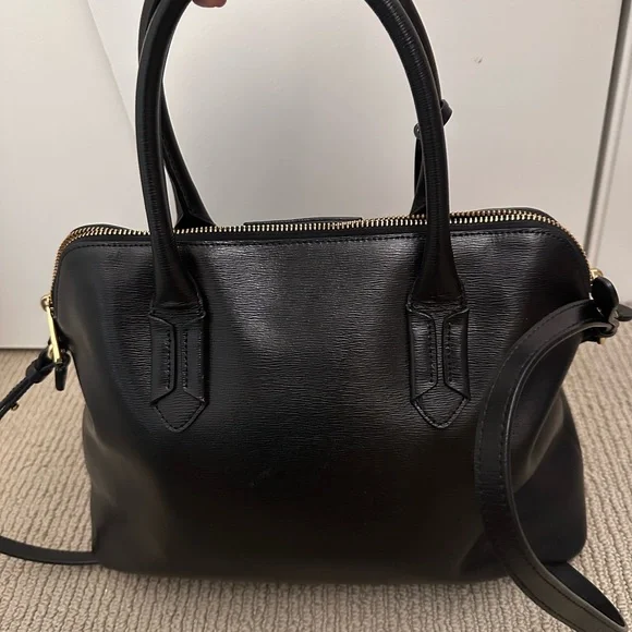 Lauren Ralph Lauren Black Leather Satchel Top Handle Crossbody Bag - Picture 12 of 16
